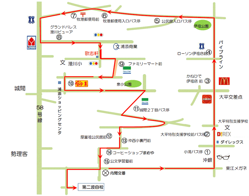 城間・牧港線　路線図